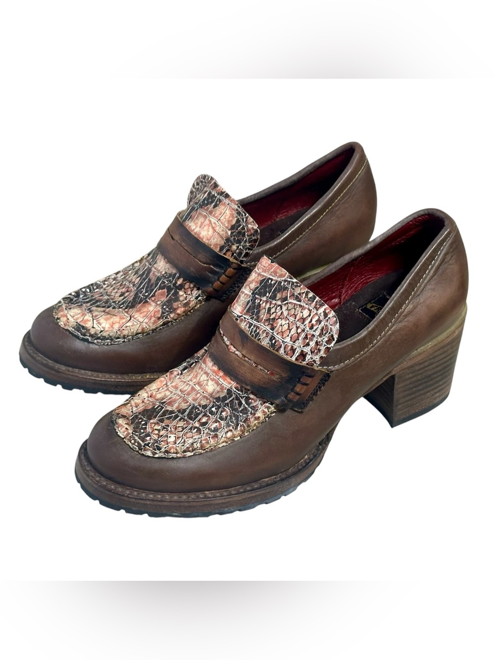 FREEBIRD by Steven Women's Bristol Snake Leather chunky Heel Shoes size 8